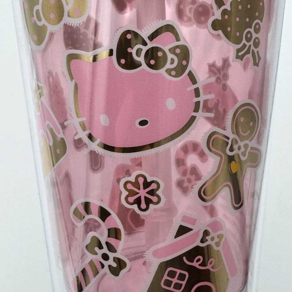 Hello Kitty Pink Christmas Tumbler Gold Lid‎ Gingerbread Straw 24oz